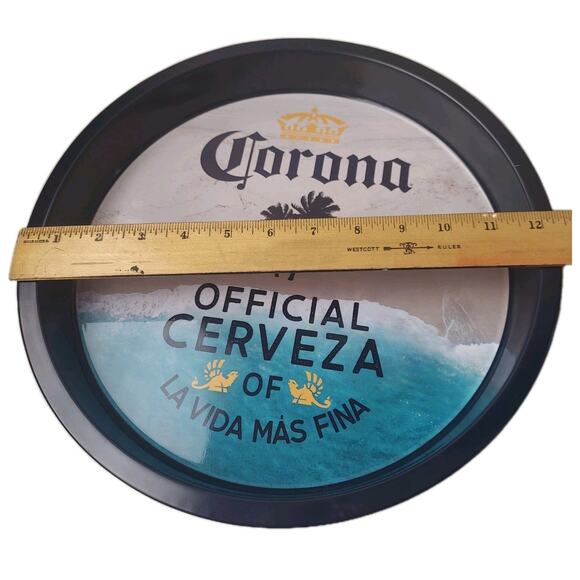 Corona Beer Tray Cerveza Beach Scene Tin Box Co Large 12" Round Beverage Tray - Picture 6 of 6